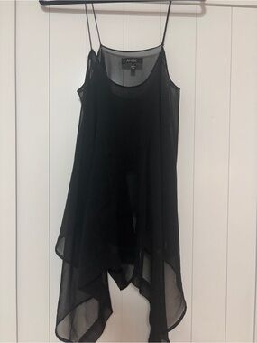 ANGL Black Asymmetrical Chiffon Camisole Top Flowy Handkerchief Hem goth small
